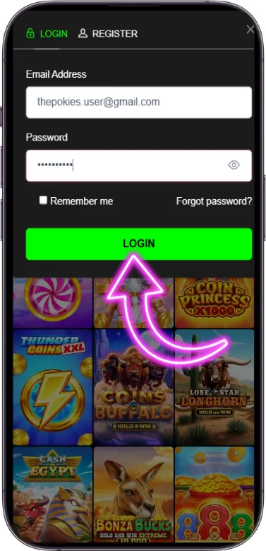 thepokies login button